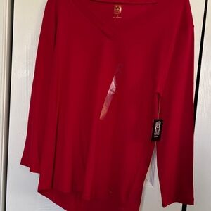 Women’s V-Neck Long Sleeve Top - Red